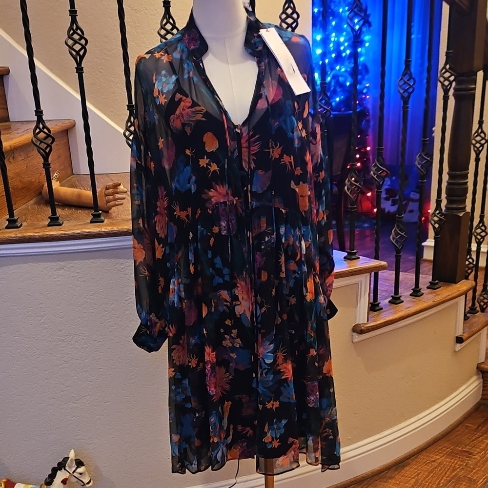 IRO Multicolor Floral Long Sleeve Silk  Dress,NWT